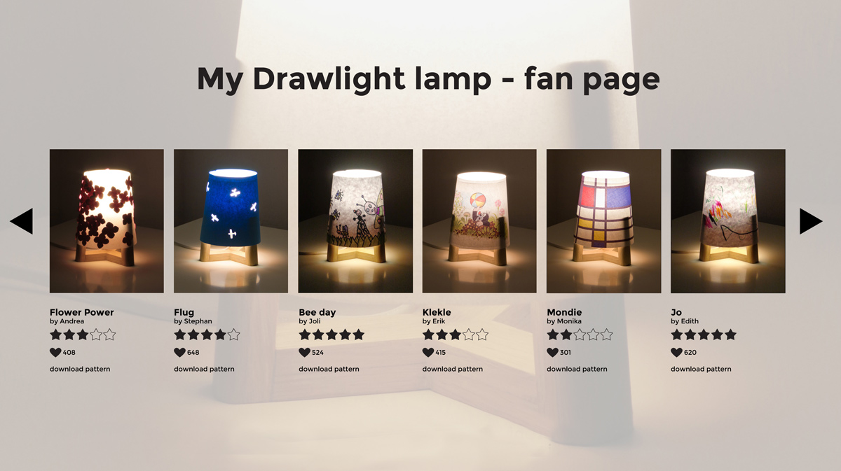 stránka, kde mohou fanoušci lampy Drawlight sdílet své nápady